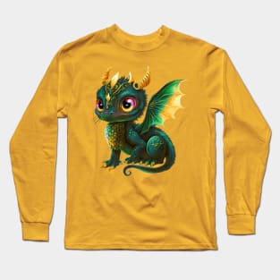 Cute Green-gold Baby Dragon Long Sleeve T-Shirt